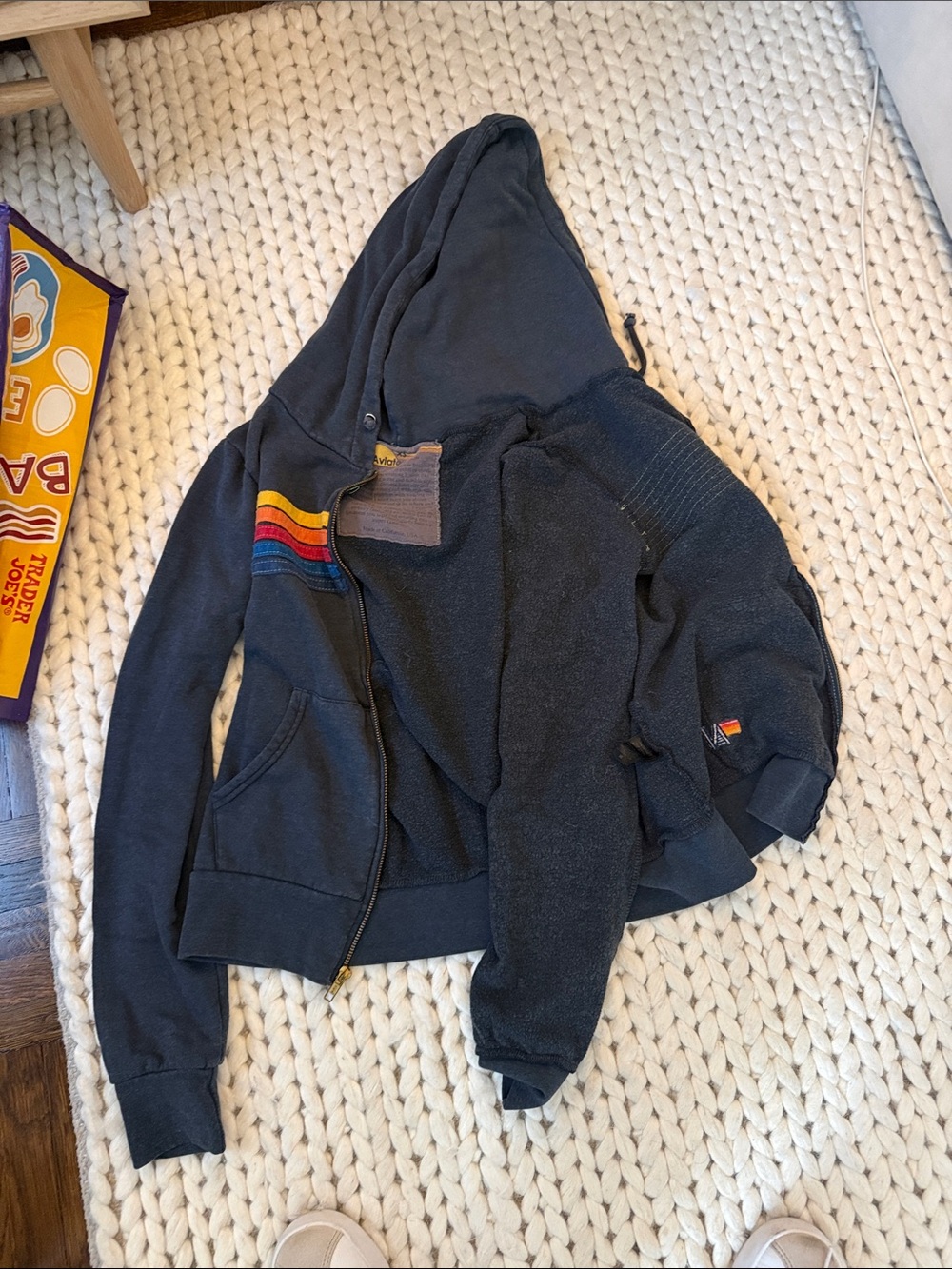 Aviator nation Navy Hoodie with Rainbow Stripe Detail